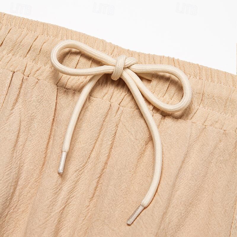 Men's Linen Shorts Summer Shorts Beach Shorts Capri Pants Drawstring Elastic Waist Front Pocket Solid Color Daily Going out Stylish Classic Black Blue 2025 - $18.49 –P4