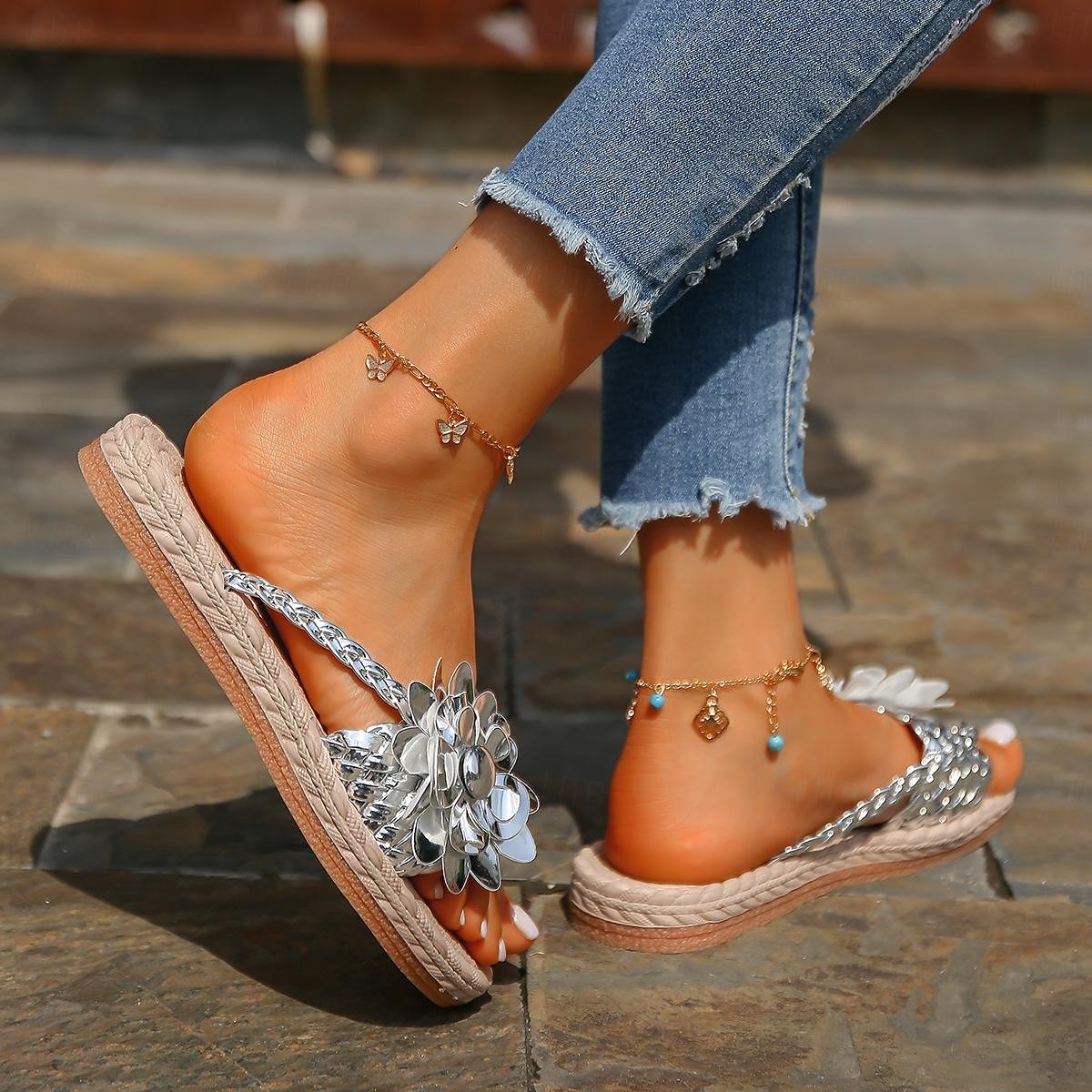 Women's Colorful Bohemian Flower Sandals – Handmade Woven Slip-On Flats for Beach & Summer Casual Wear 2025 - $24.99 –P8