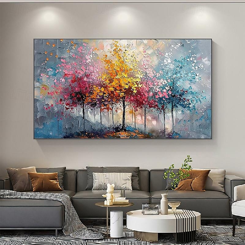 bunte Bäume Ölgemälde auf Leinwand große handgemalte Wandkunst abstrakte Wald Ölgemälde Wandkunst Landschaft Ölgemälde moderne Blumen Baum Gemälde für Wohnzimmer Wohnkultur Geschenk 2025 - $125.99 –P15