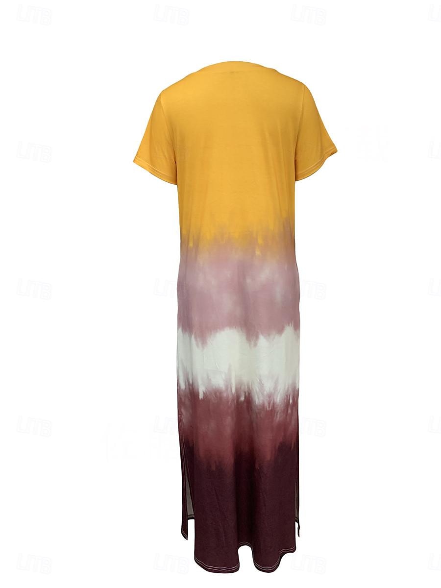 kvinners fritidskjole t-skjortekjole t-skjorte tie dye lommetrykk v-hals lang kjole maxikjole stilig uformell daglig date kortermet sommer 2025 - $35.99 –P3