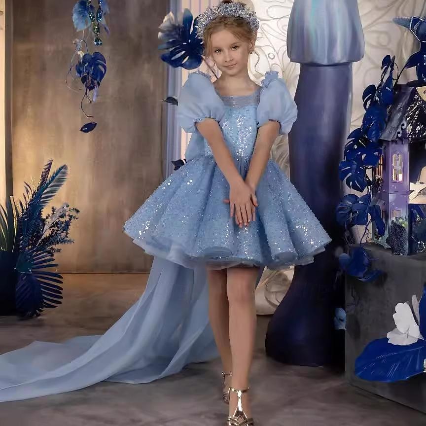 Děti Dívčí Šaty na párty Pevná barva Poloviční rukáv Výkon Síťka Princeznovské Sladký Síťka Do půli lýtek Plášťové šaty Tylové šaty Léto Jaro Podzim 2-12 let Světlá růžová Nebeská modř 2025 - $75.99 –P5
