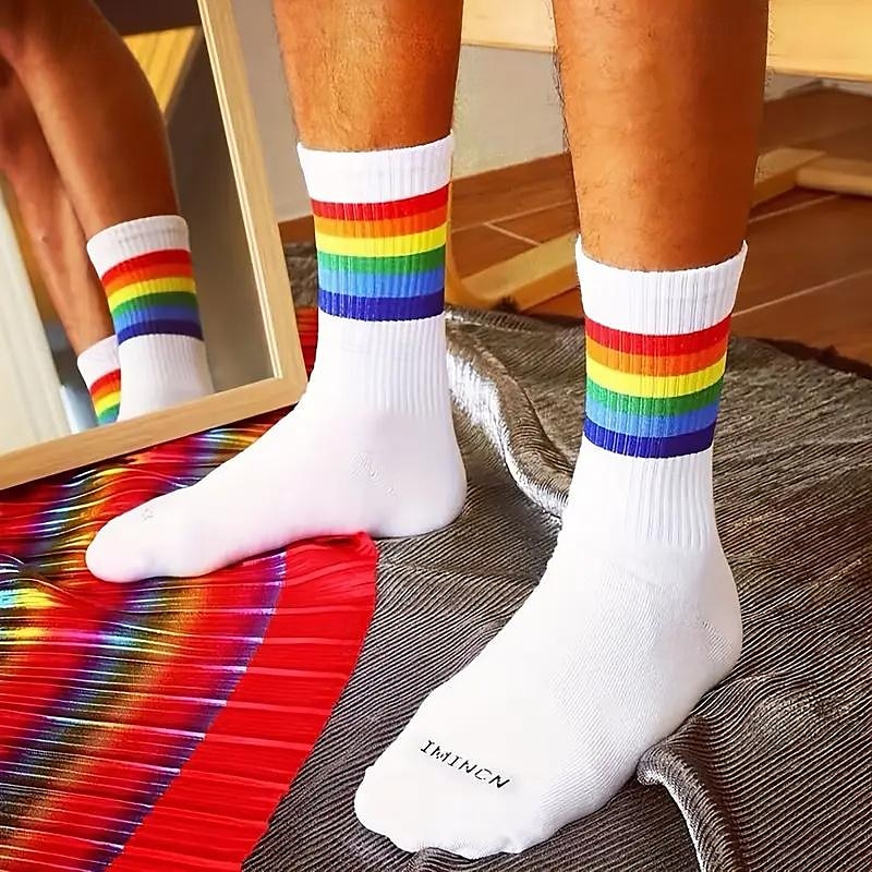 Hombre Paquete de 5 Paquetes múltiples Calcetín Calcetas Calcetines para correr Calcetines informales Blanco Rojo Color Arco iris Deporte Diario Vacaciones Básico Medio Primavera Otoño Moda Casual 2025 - $17.99 –P14