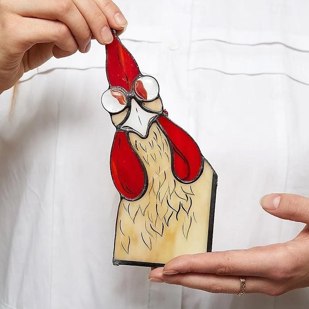 vicces kakas ólomüveg madár ablak sarok dekor, kakas udvari dekor, vicces ablak sarok dekor - kukucskáló kakas, kakasudvar dekor, madár ólomüveg, kézzel készített kukucskáló kakas 2025 - $15.99 –P4