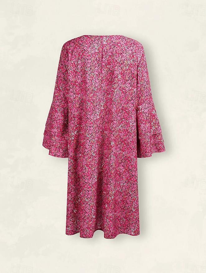 Kvinnors Mini Klänning Semi Formell Klänning Petite Klänning Sundress A Linje Klänning Bohemia Stilren Boho Volang Ärmar Semester Fest Gata Normal Passform Ditsy Blommig 3/4 Längd Ärmar V Urdåg Rosa 2025 - $46.99 –P2