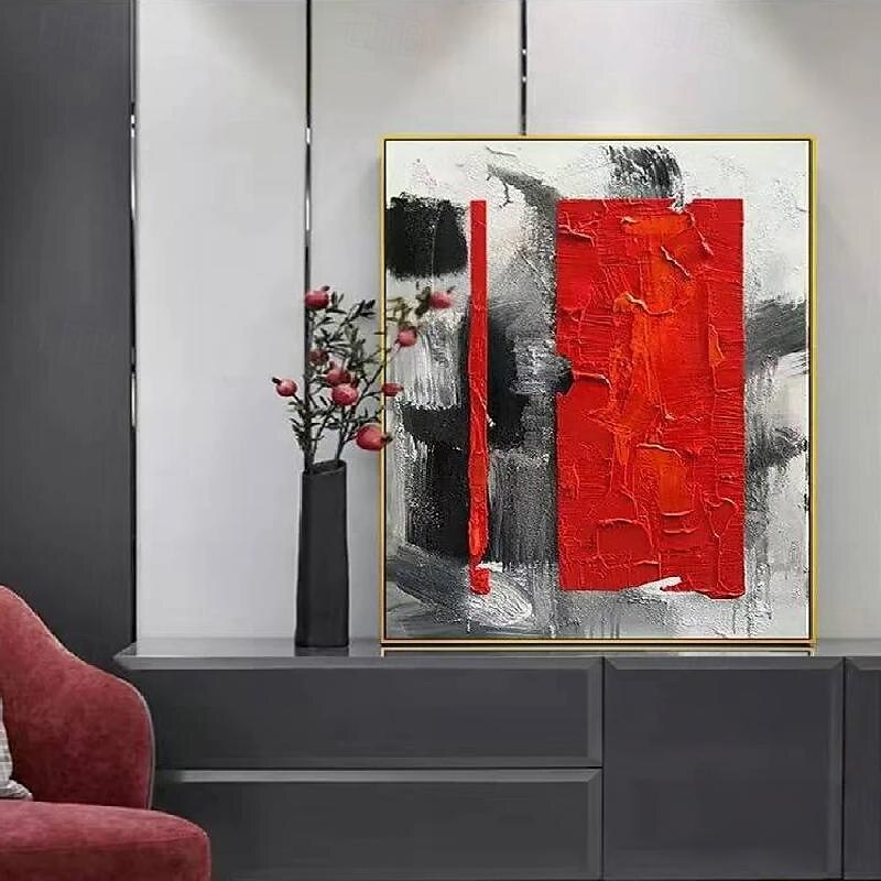 handgemaltes rot-gelbes abstraktes Ölgemälde auf Leinwand, handgefertigtes modernes Ölgemälde, handgemaltes rot-gelbes großes Ölgemälde, Wandkunst, Gemälde für die Heimdekoration 2025 - $116.99 –P7
