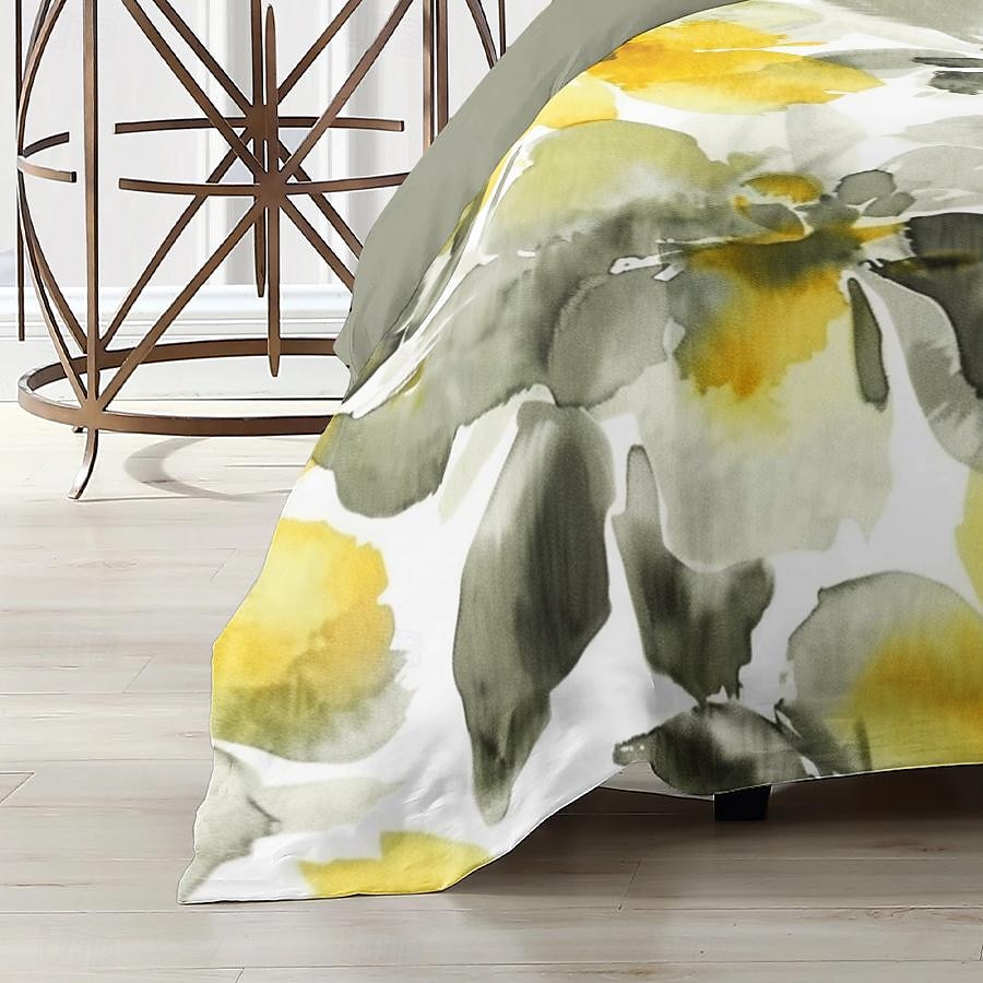 Yellow Floral 3-Piece Duvet Set for Summer Soft Skin Friendly Long Lasting 1 Duvet Cover 2 Pillowcases 2025 - $30.99 –P12