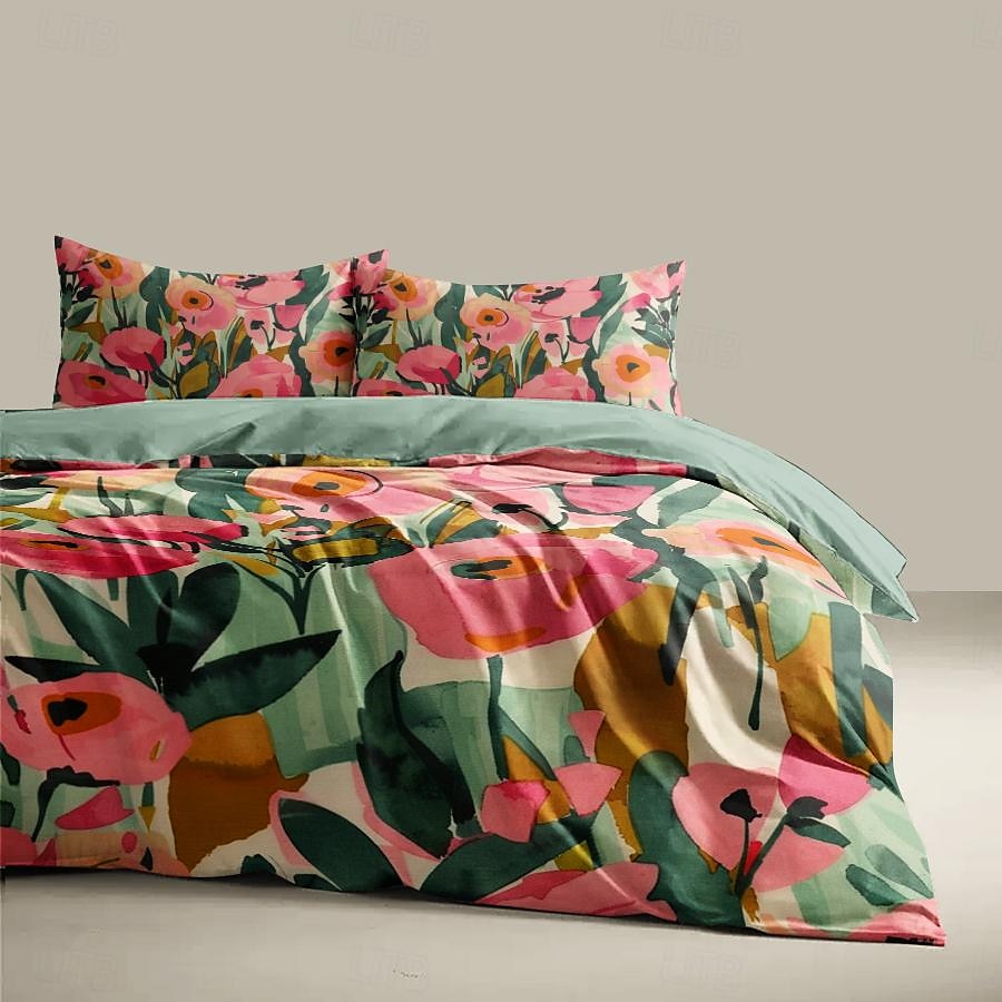 100 % bomull tropisk växt blomma 3-delat påslakanset för hotellrum gästrum hotell sängkläder bekvämt set 1 påslakan 2 örngott 2025 - $30.99 –P9