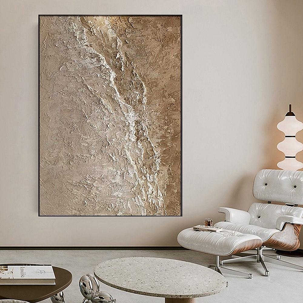 oljemålning wabi sabi målning handmålad stor beige konst brun 3d minimalistisk målning på duk brun 3d textur väggkonst neutral beige båge gipsmålning 2025 - $61.99 –P3