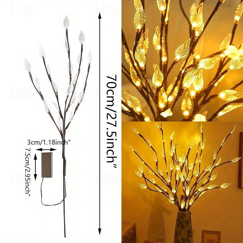 1 Stück transparentes Blätterzweiglicht mit 20 LEDs, LED-Lichtstreifen, Weidenzweiglampe, Blumenlichter erhellen Ihren Raum mit eleganter Atmosphäre, perfekt für Haus, Garten, Hochzeit, Weihnachtsdekoration 2025 - $14.99 –P1