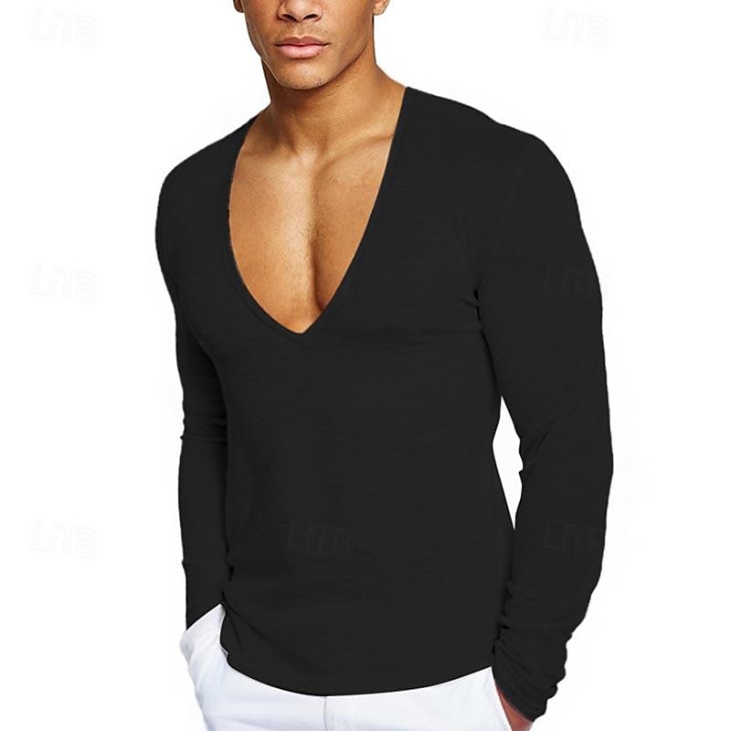 Men's T Shirt Tee Tee Top Long Sleeve Shirt Long Sleeve V Neck Spring & Fall Plain Fashion Designer Basic Vacation Street Going out Wine Black White Top Tee for Men 2025 - $18.99 –P3