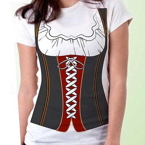 Oktoberfestbier Bayerisch T-Shirt-Ärmel Lederhosen 3D Für Damen Erwachsene Karneval Oktoberfestbier Heißprägen Party Casual 2025 - $17.49 –P3