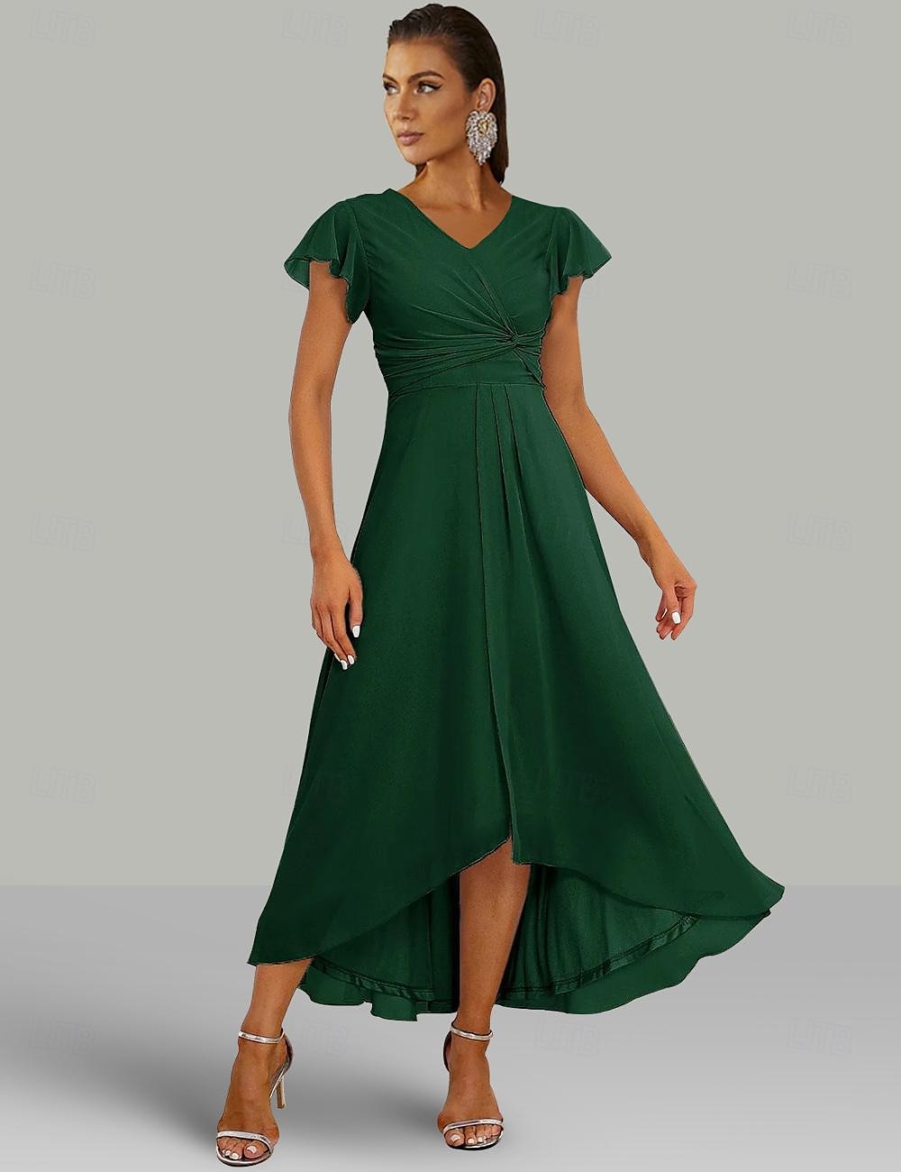 Abiti da Sposa a A per Ospiti Matrimoniali Abito Elegante Semi Formale Lunghezza Totale Manica Corto Collo a V Chiffon con Arricciature 2025 del 2025 a $132.99 –P2