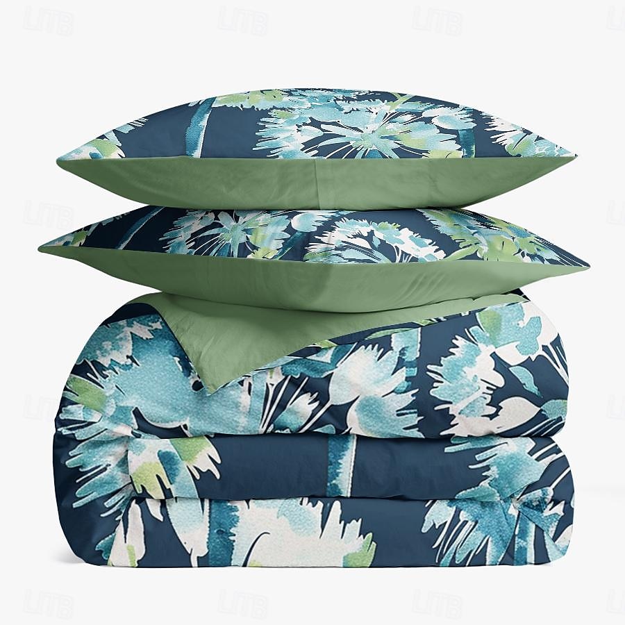 blått bläck illustration blomma 3-delat påslakanset för hotellrum gästrum hotell sängkläder bekvämt set 1 påslakan 2 örngott 2025 - $60.99 –P11