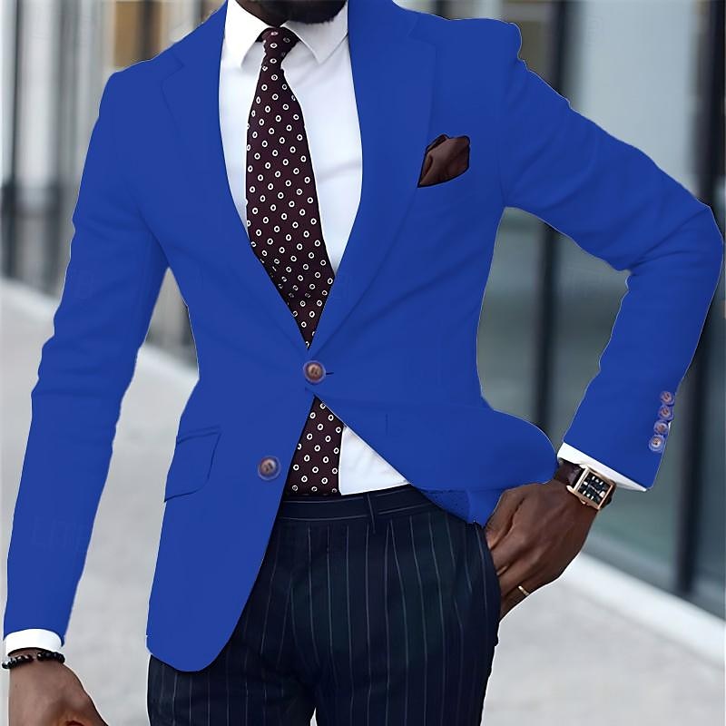 Hombre Graduación chaqueta Negocio Fiesta de Cóctel Fiesta de Boda Moda Casual Primavera & Otoño Poliéster TR Plano Botones Bolsillo Cómodo Botonadura Simple Chaqueta de sport Azul Real Azul Piscina 2025 - $54.99 –P1