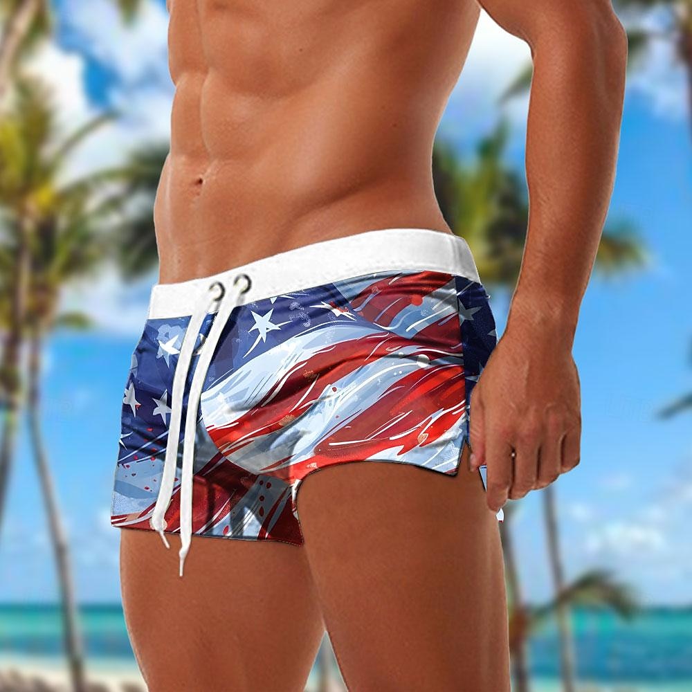 Men's Flag American Flag National Flag Swimming Trunks Board Shorts Swim Shorts Mid Waist Fashion Designer Surfing Holiday Beach Pocket Drawstring Elastic Waist Designer Clothing Apparel 2025 - $21.99 –P6