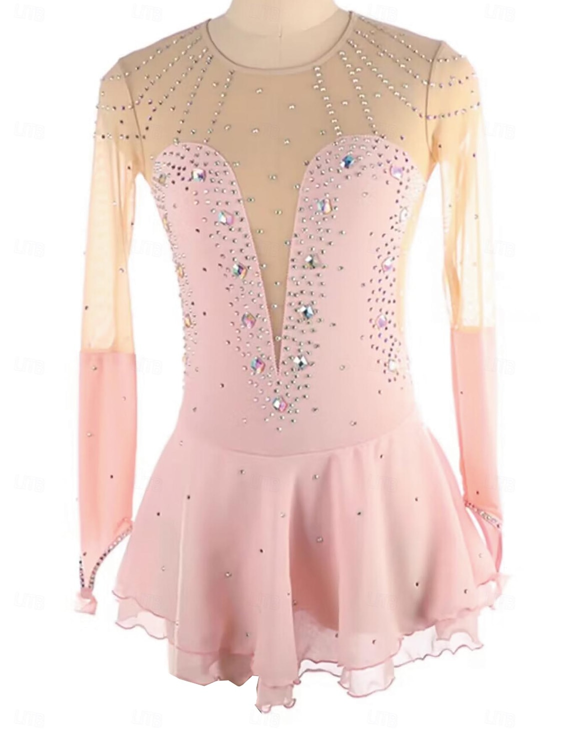Kjole til kunstløp Dame Jente Skøyteløp Kjoler Rosa Lapper Tommelhull Netting Spandex Elastisk Trening Profesjonell Konkurranse Skøyteklær Hold Varm Krystall / Rhinstein Langermet Skøyting Kunstløp 2025 - $182.99 –P1