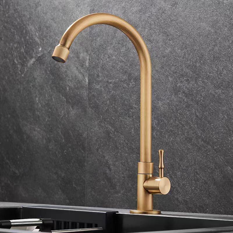 Vaskekran for baderom - Klassisk Antikk Messing Montere Utsiden Enkelt Håndtak Et HullBath Taps 2025 - $113.99 –P11