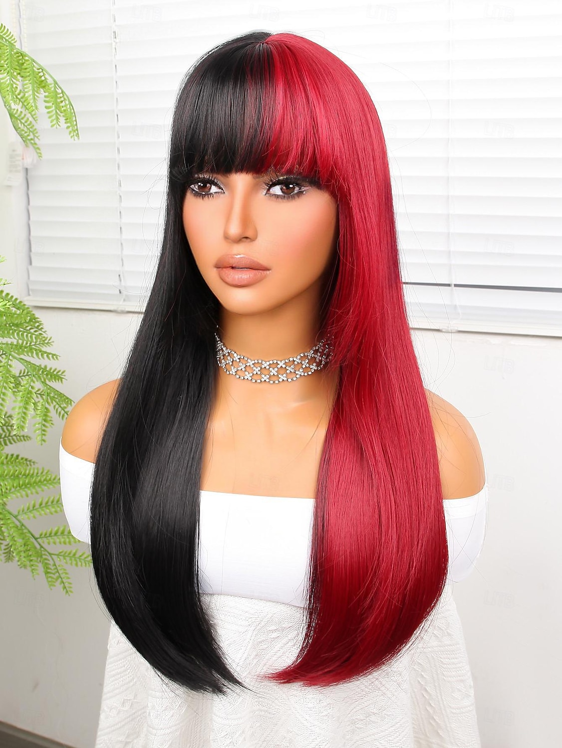 Perruque Synthétique Yaki Droite Coupe Droite Perruque 22 pouces Noir / Rouge Cheveux Synthétiques 22 pouce Femme Multicolore de 2025 ? $17.99 –P3