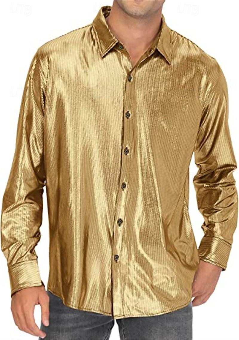 Metallisch 1980er Glänzendes Latex-Patent Hemd Disco Kostüm Herren Karnevalskostüm Halloween Karneval Alltagskleidung Pride Parade Pride-Monat Erwachsene Hemd 2025 - $24.99 –P9