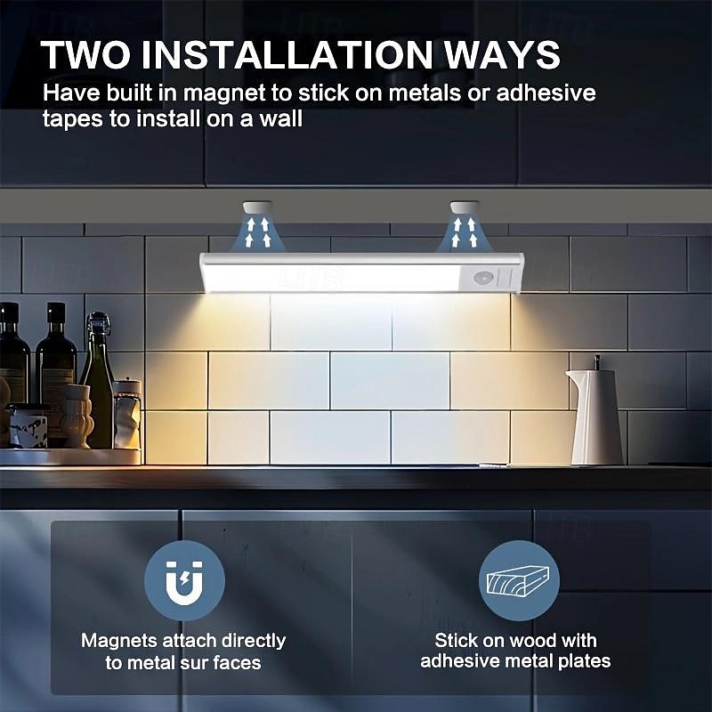 2 stuks led bewegingssensorlicht, usb oplaadbaar onder kastverlichting draadloos, magnetisch voor keuken, kast en trap - instelbare kleurtemperatuur en helderheid 2025 - $21.99 –P6