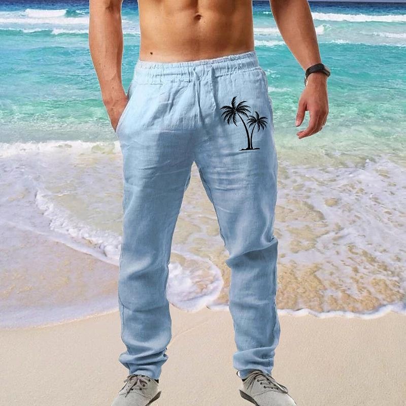 Per uomo Pantaloni estivi Vita elastica Albero Albero di cocco Comfort Lunghezza intera Esterno Abbigliamento di strada Festività Hawaiano Bianco Blu Media elasticità del 2025 a $25.99 –P1