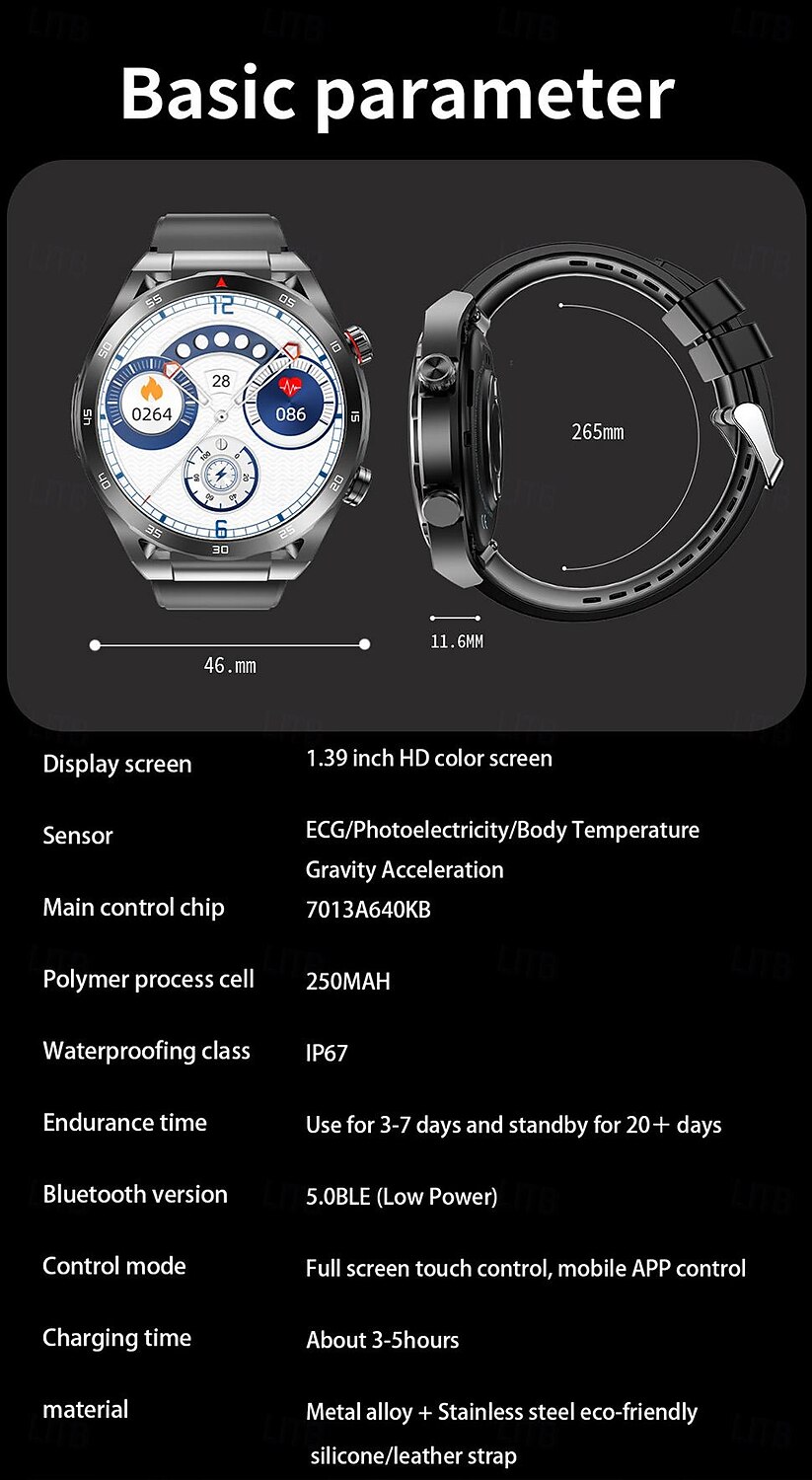 iMosi ET450 Smart Watch 1.39 inch Smartwatch Fitness Running Watch Bluetooth ECG+PPG Temperature Monitoring Pedometer Compatible with Android iOS Women Men Long Standby Hands-Free Calls Waterproof IP 2025 - $71.99 –P20