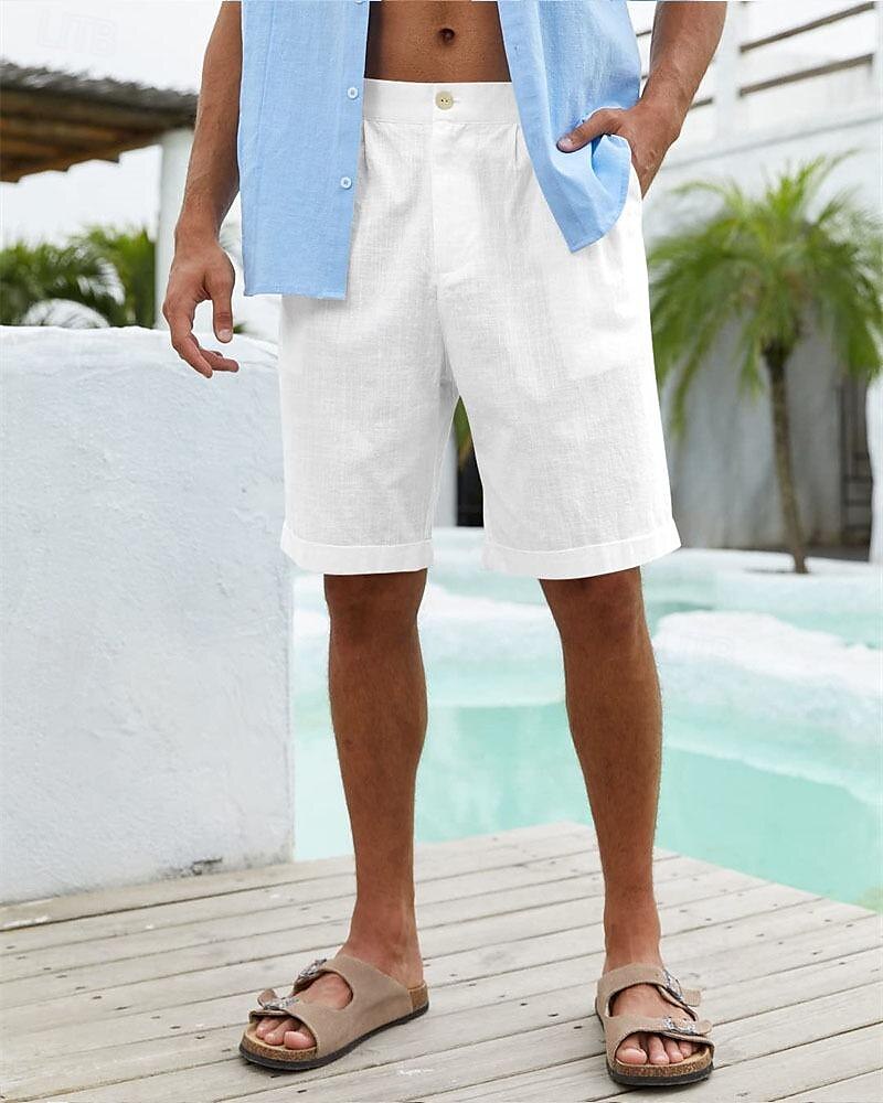 Per uomo Pantaloncini Pantaloncini di lino Pantaloncini estivi Pantaloncini da spiaggia Abbottonare Tasche Liscio Comfort Traspirante Breve Da mare Per eventi Spiaggia Hawaiano Boho Nero Bianco del 2025 a €16.99 –P1