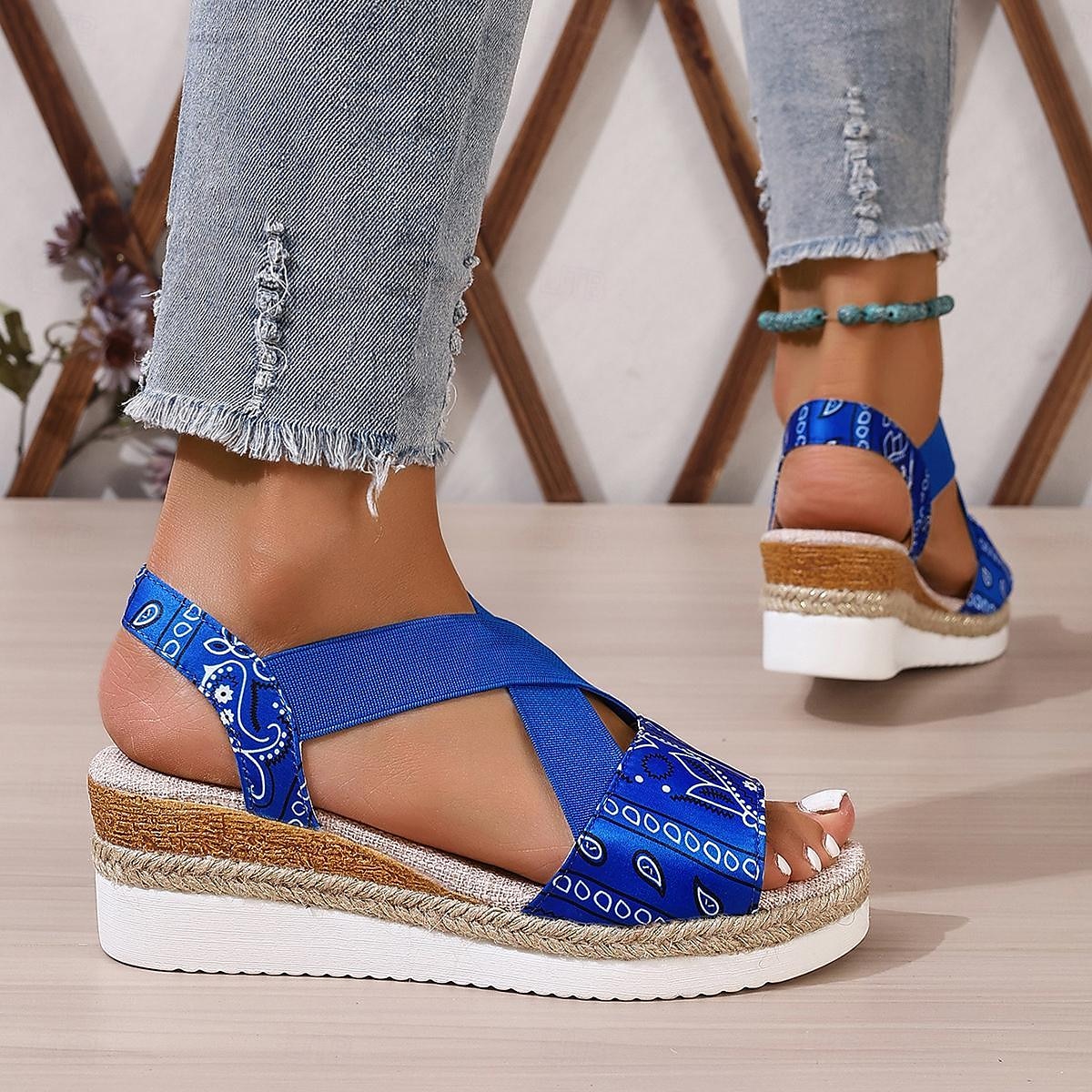 Sandales compensées pour femmes, sandales à plateforme, quotidien, été, plage, talon caché, bout ouvert, décontracté, noir, rouge, bleu de 2025 ? $32.99 –P1