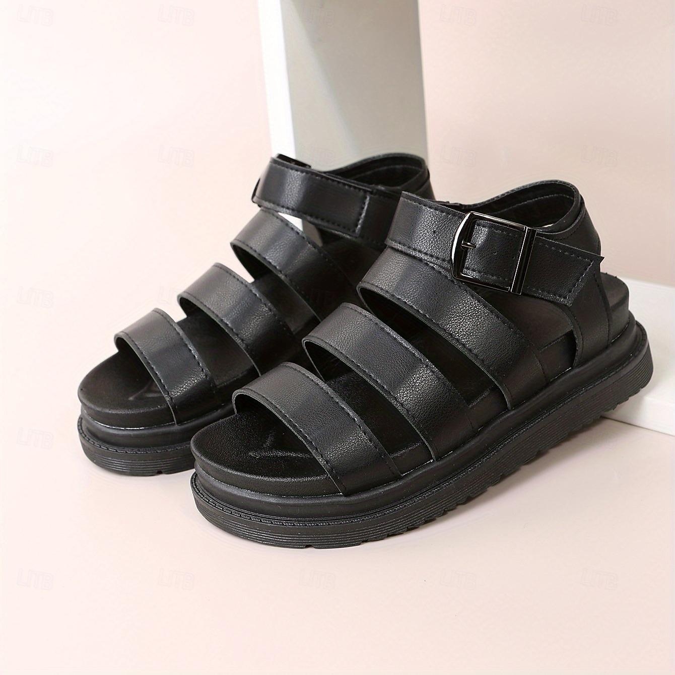 Women's Black Gladiator Sandals – Chunky Platform Summer Shoes with Adjustable Straps, Stylish & Comfortable for Casual Outings & Beach Wear 2025 - $26.99 –P5