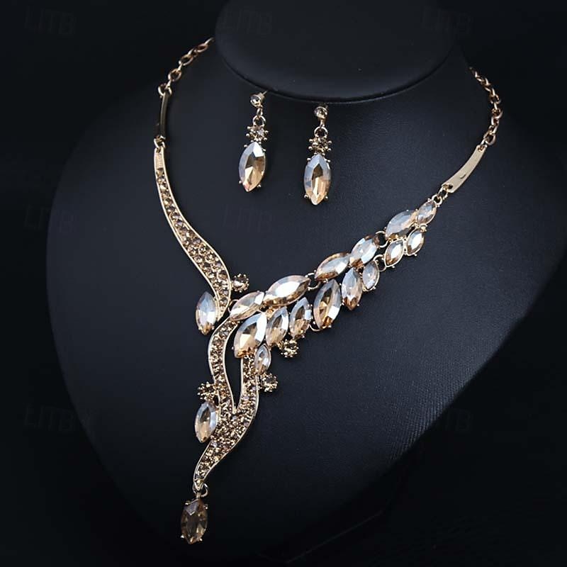 Smykke Sett 3 stk Strass Legering Øredobber Halskjeder Dame Elegant Årgang Nydelig geometriske Geometrisk Form Smykkesett Til Bryllup Fest jubileum 2025 - $20.99 –P4