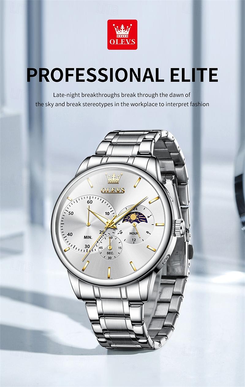 New Olevs Brand Business Men'S Watch Luminous Chronograph 24-Hour Indication Fashion Trend Leisure Multifunction Quartz Watch Steel Belt Waterproof Sports Men'S Wristwatch 2025 - $31.99 –P1