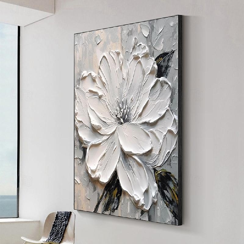 handgemaltes weißes rosa Blumenölgemälde auf Leinwand handgemachtes 3D-Texturblumengemälde abstrakte rosa Blumenkunst individuelles Gemälde für Wohnzimmer-Schlafzimmer-Wanddekor 2025 - $116.99 –P17