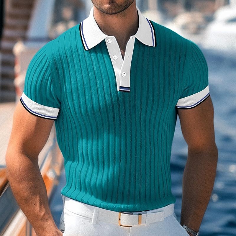 Pánské Svalová košile Golfová košile Práce Ležérní Klopa Žebrovaný polo límec Krátký rukáv Základní Moderní Barevné bloky Slátanina Knoflíky Jaro léto Slim Bílá Vodní modrá Trávová zelená Šedá 2025 - $23.99 –P6