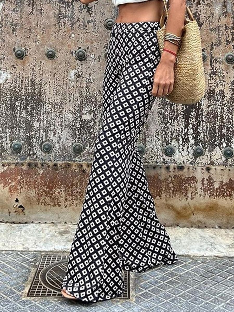 Mulheres Parte inferior do sino Roupa de rua Casual Longas Cintura Alta Geométrica Bolsos Estampado Corte alto Respirabilidade Macio Micro-Elástica Férias Rua Roupa Diária Preto Verão Primavera Normal de 2026 por $22.99 –P1