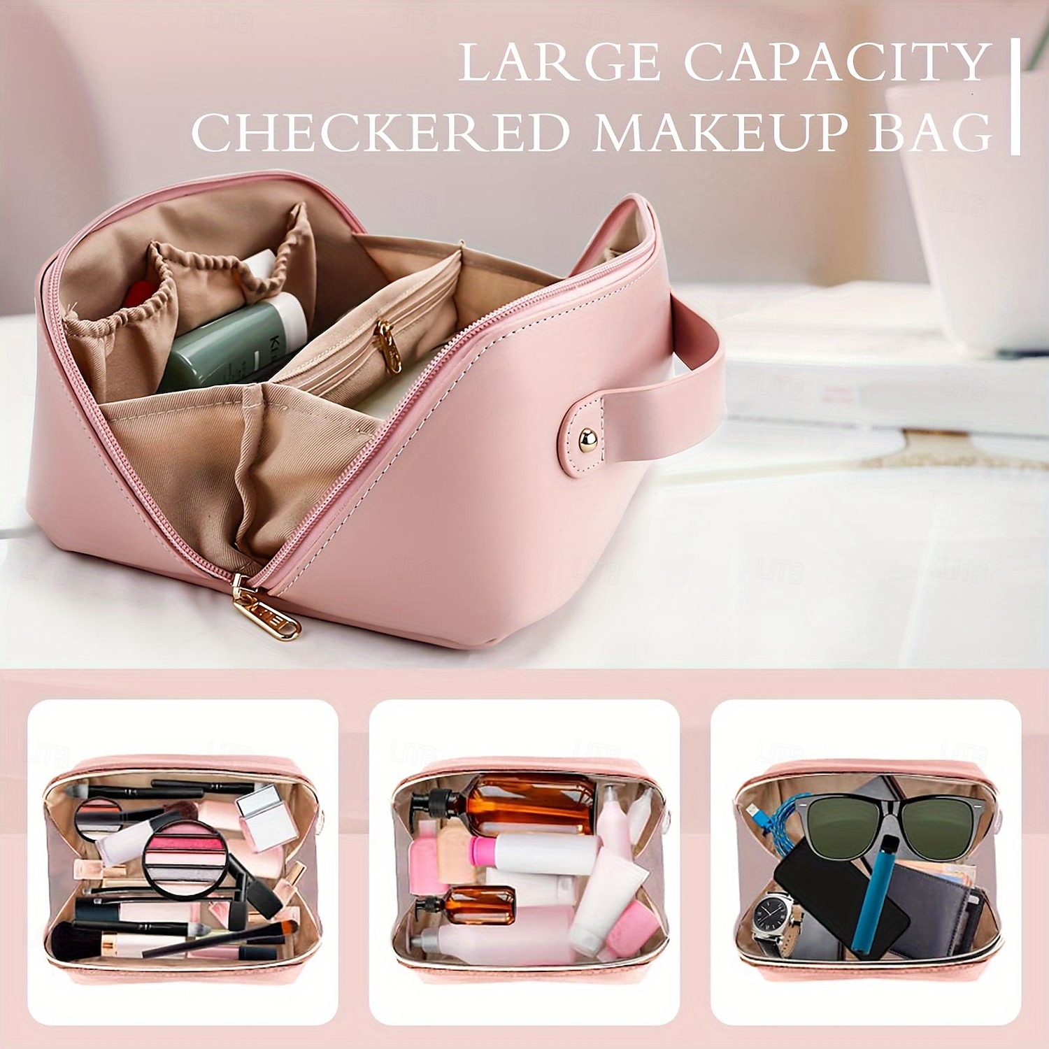 trousse de maquillage de voyage de grande capacité - trousse à maquillage étanche multifonctionnelle avec poignée et séparateur pour un accès facile de 2025 ? $8.99 –P1