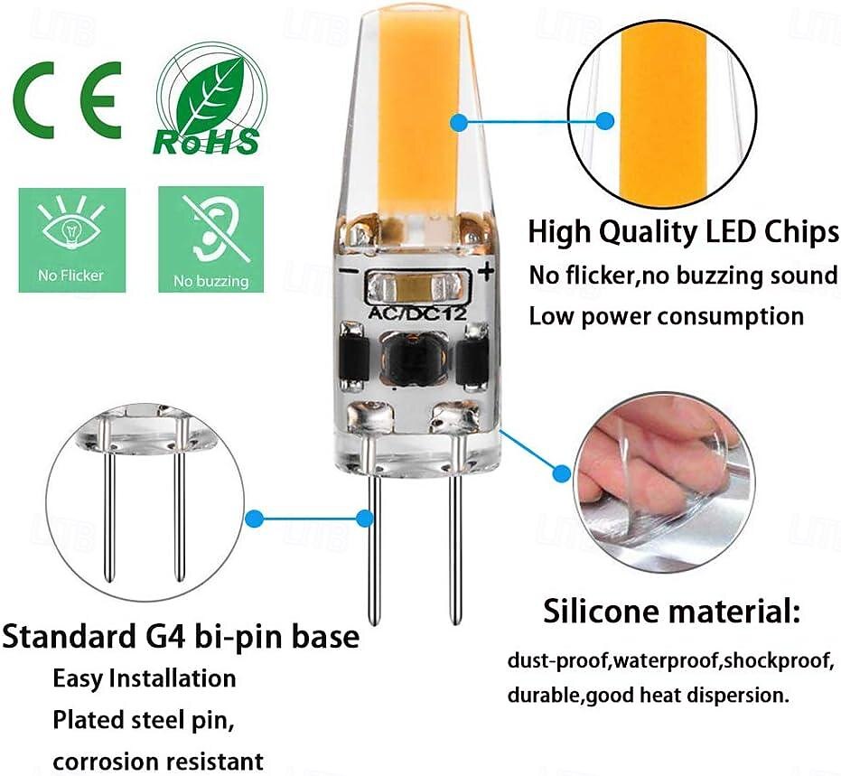 10pcs G4 LED Bi-pin Bulbs 2W Equivalent to 20W T3 JC Type Bi-Pin G4 Base Halogen Bulb AC/DC 12V Daylight White 6000K G4 Bulb for Under Cabinet Light Ceiling Light RV Boats Outdoor Landscape Lighting 2025 - $34.99 –P3