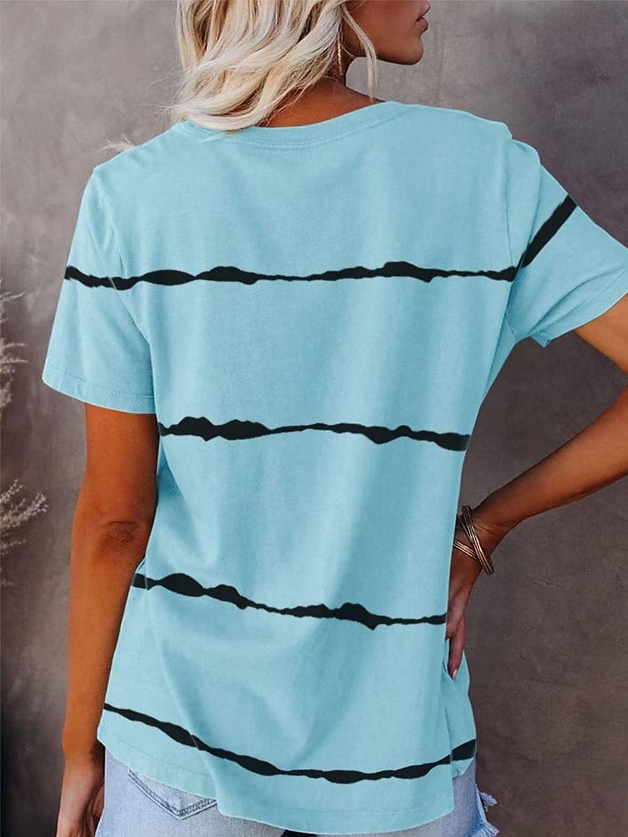 t-shirt femme décontracté imprimé manches courtes hauts réguliers col en V quotidien noir rose bleu été de 2025 ? $19.99 –P8