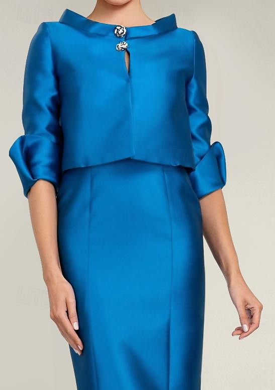 Ensemble deux pièces Robe Sirène Mère de la Mariée Robe de cérémonie d'invité de mariage Élégante Encolure ornée Mi-longue Satin Manche mi-longue avec Boutons Robe Derby Robe de jour de course 2025 de 2025 ? $149.99 –P3