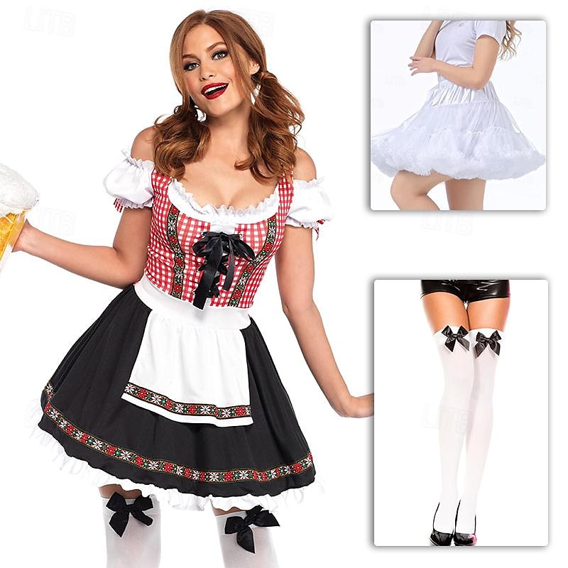 Carnevale Birra Oktoberfest Abiti Gonna a cerchio Tutu Bavarese Cameriera Tedesco Monaco di Baviera Prati Per donna Panno in stile tradizionale Vestito Grembiule Calzini del 2025 a $47.99 –P1