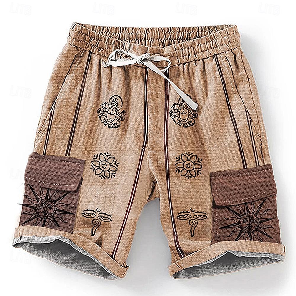 Men's Sun 3D Print Shorts Summer Shorts Casual Shorts Mid Waist Designer Ethnic Style Retro Vintage Casual Daily Holiday Pocket Drawstring Elastic Waist Designer Clothing Apparel 2025 - $23.99 –P1