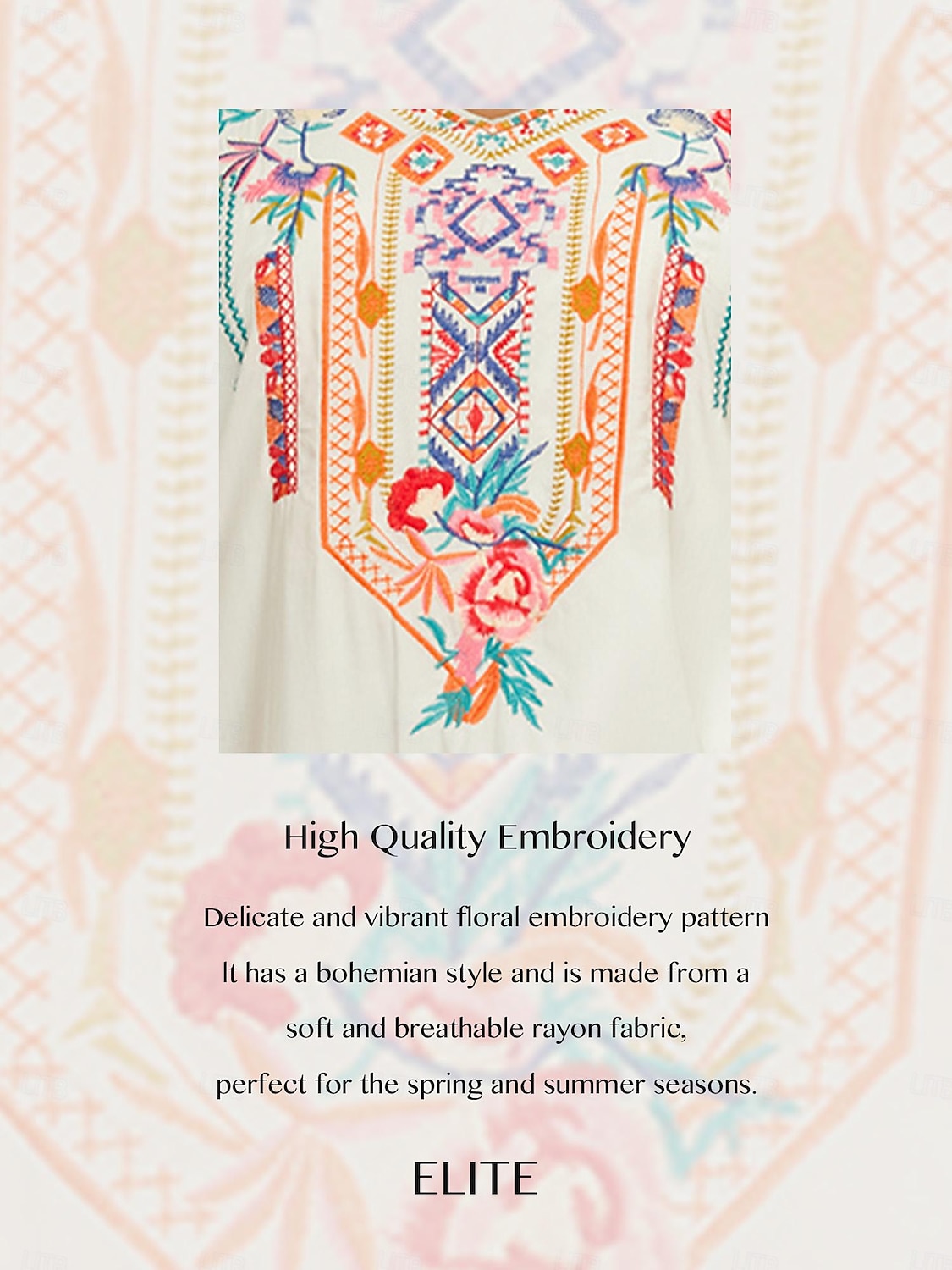 Dame Bluse Geometrisk Bohem 3/4 ermer V-hals Vanlige topper Daglig Broderi Svart Hvit Gul Rød Blå Sommer 2025 - $39.99 –P2