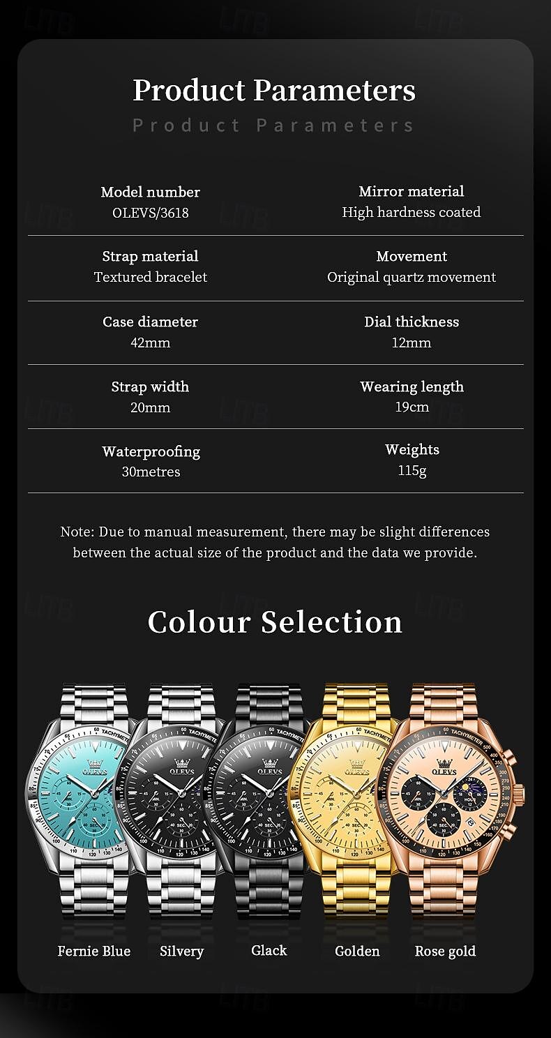 OLEVS Men Quartz Watch Outdoor Fashion Casual Wristwatch Luminous Calendar Waterproof Decoration Steel Watch 2026 - $42.99 –P7