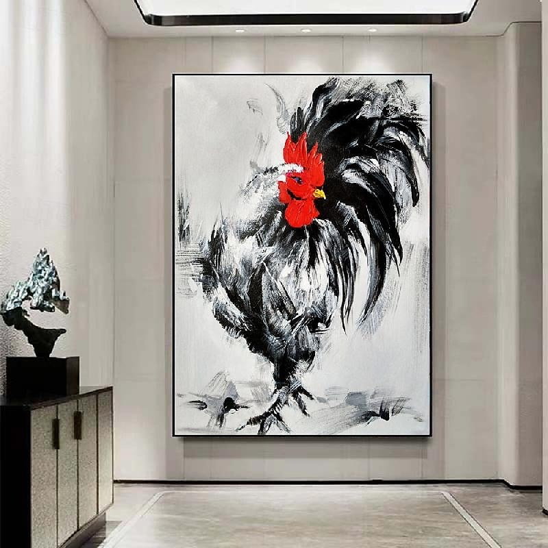 handmålad tupp kuk oljemålning på duk - modern impressionistisk djurkonstmålning tjocka färger tung textur djuroljemålning 2025 - $116.99 –P6