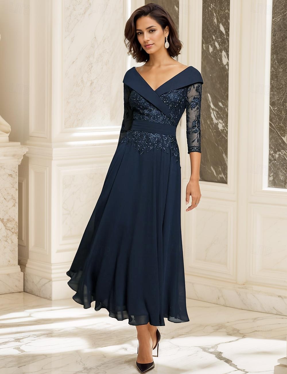 A-Line Mother of the Bride Dress Wedding Guest Elegant Sweetheart Ankle Length Chiffon 3/4 Length Sleeve with Lace free custom size 2025 - $191.99 –P1