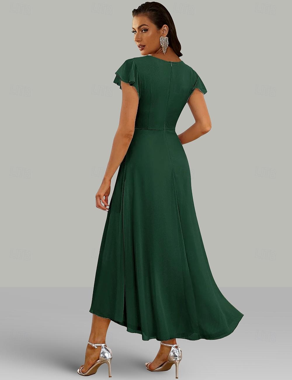 Abiti da Sposa a A per Ospiti Matrimoniali Abito Elegante Semi Formale Lunghezza Totale Manica Corto Collo a V Chiffon con Arricciature 2025 del 2025 a $132.99 –P3