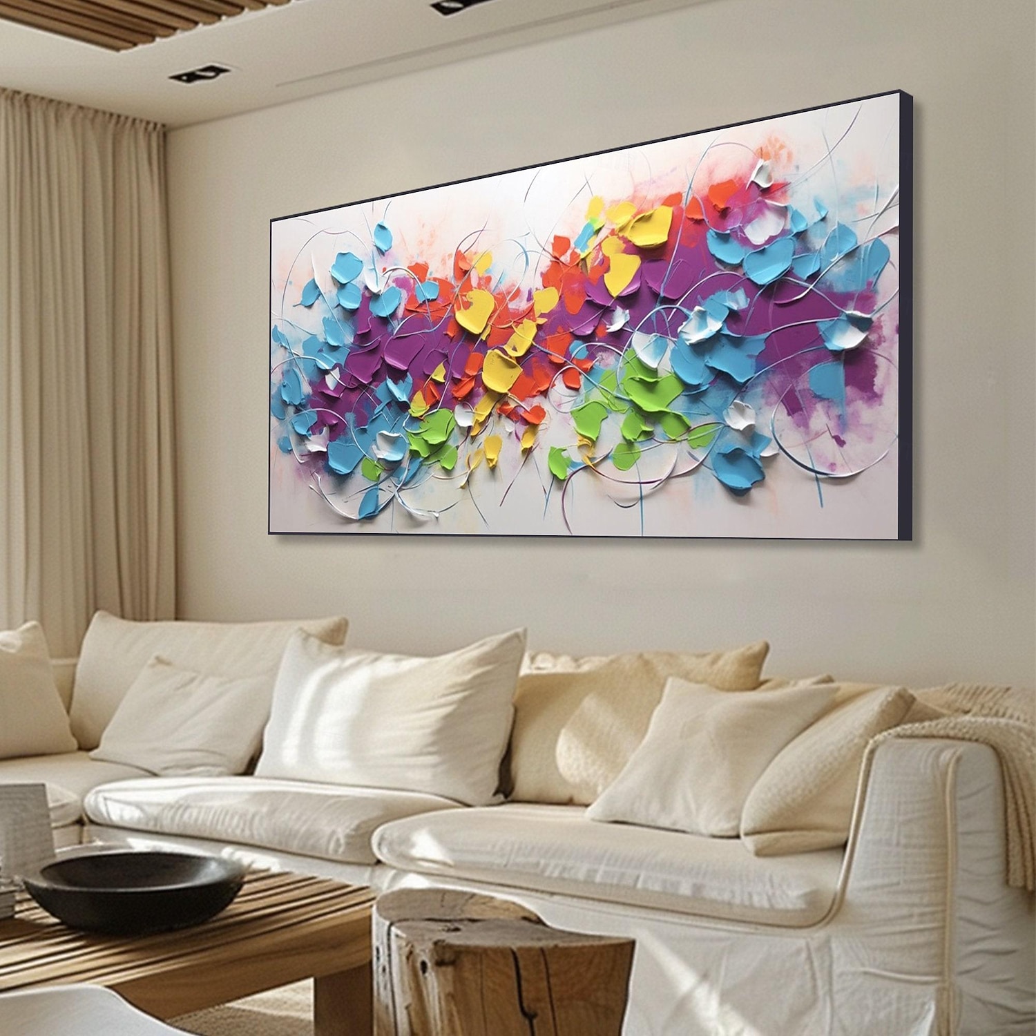 3D Abstract Colorful Geometric Texture Oil On Canvas Palette Knife ...