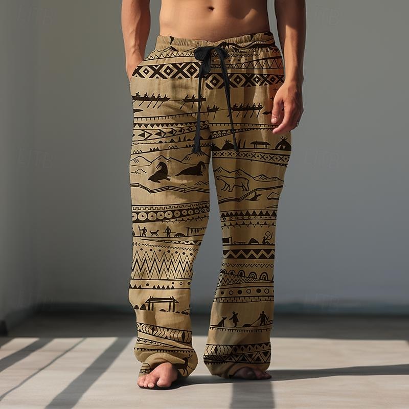 Per uomo Stampa Pantaloni casual Misura del girovita medio Hawaiano Stile Etnico Vacanza Gamba Dritta Estate Primavera Stampa 3D Blu Marrone Verde del 2026 a $27.99 –P1