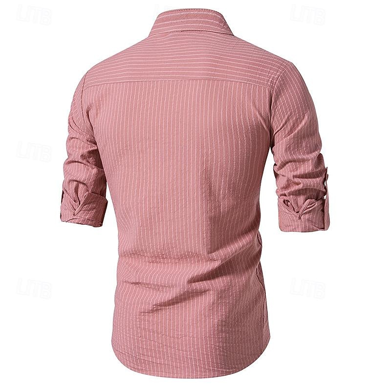 Per uomo Camicia Camicia con colletto cinese Camicia con colletto alla coreana Camicia popover Maglietta informale Camicia di cotone A strisce Da mare Hawaiano Nero Bianco Rosa Viola Manica lunga A del 2025 a $27.99 –P11