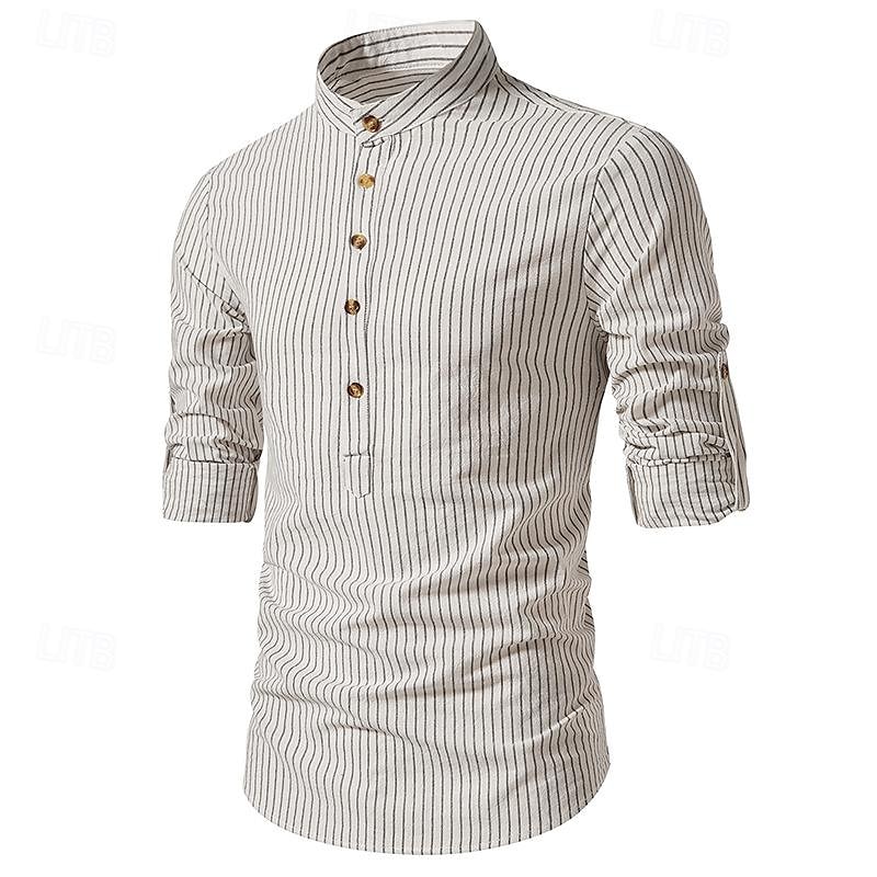 Per uomo Camicia Camicia con colletto cinese Camicia con colletto alla coreana Camicia popover Maglietta informale Camicia di cotone A strisce Da mare Hawaiano Nero Bianco Rosa Viola Manica lunga A del 2025 a $27.99 –P1