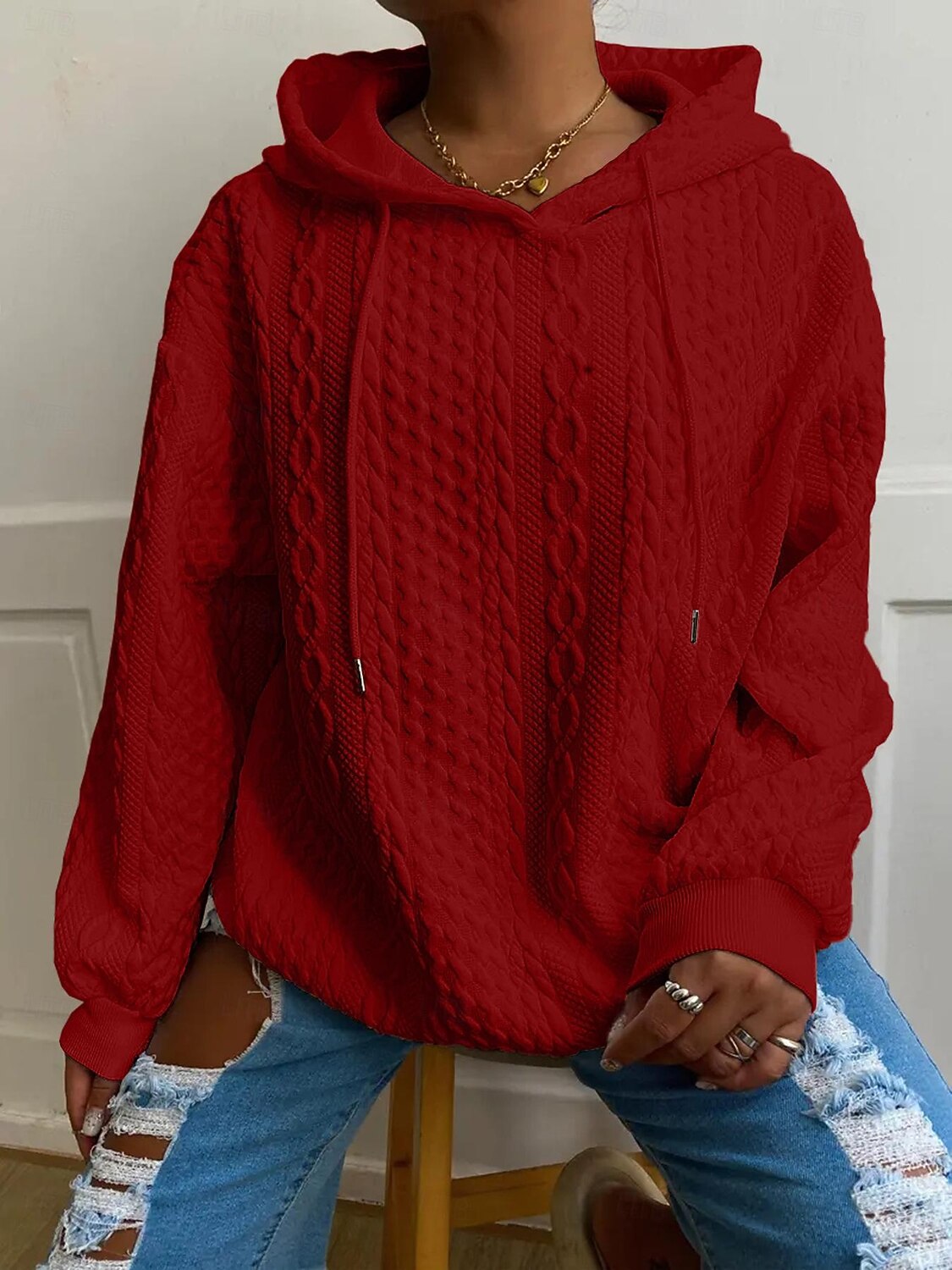 felpa con cappuccio da donna pullover casual semplice casual con cappuccio manica lunga nero bianco rosso blu autunno& inverno del 2025 a $29.99 –P4